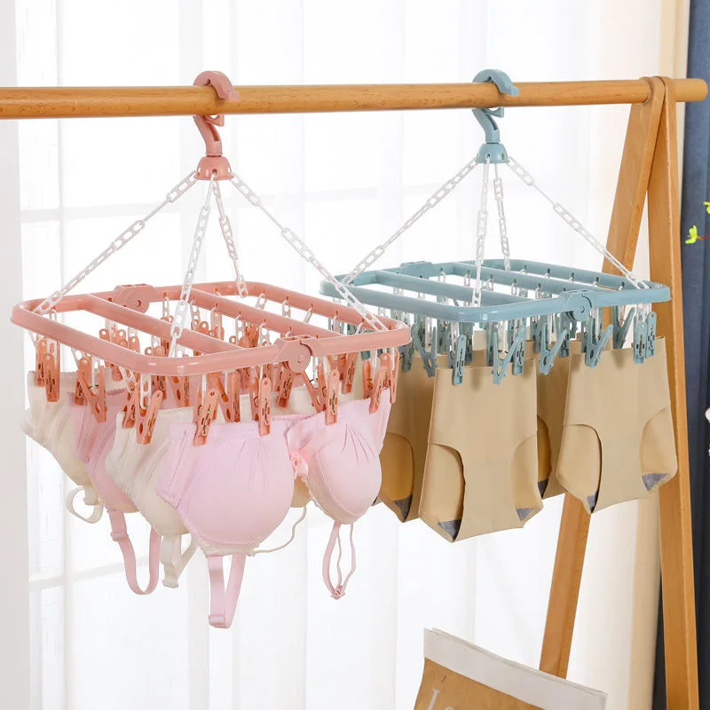 

12/16/32 Clips Folding Clothes Hanger Towels Socks Bras Underwear Drying Rack Can Receive Folding Clothe Rack Clothes Hanger