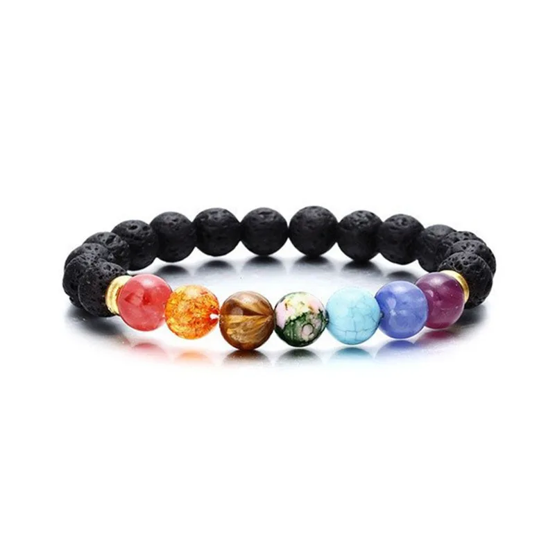 

7 Chakras Reiki Healing Stone Bracelet Yoga Balance Energy Imitate Volcanic Stones Beads DIY Handmade Jewelry Beaded Bracelets