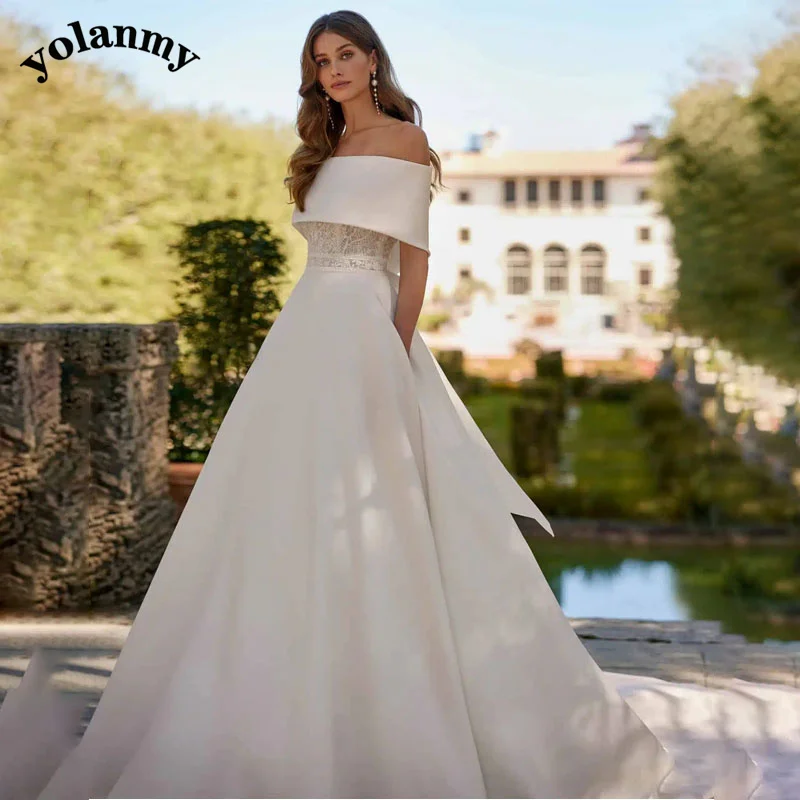 

YOLANMY cv22 Wedding Dress Guest Big Boat Neck Bow Satin Backless Ceremony Prom Robe De Soirée De Mariage Drop Shipping