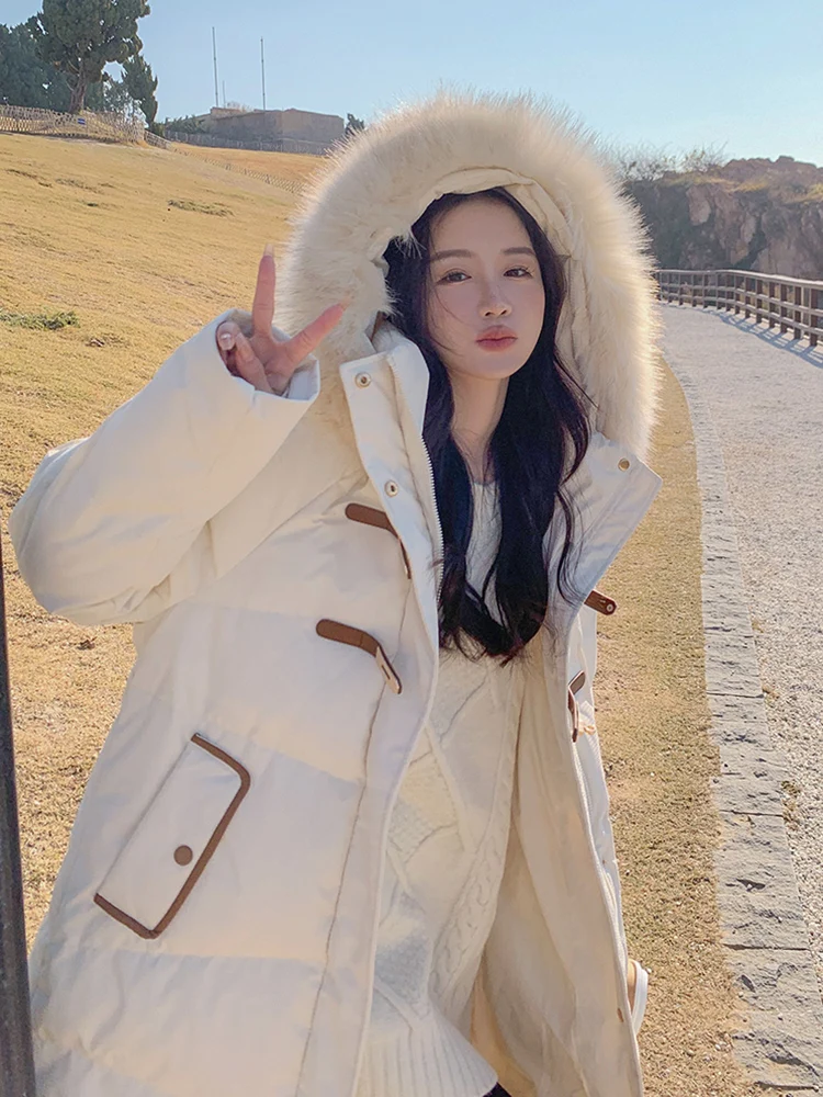 Кремово-белый пуховик женский зима 2024 новая корейская маленькая верхняя одежда