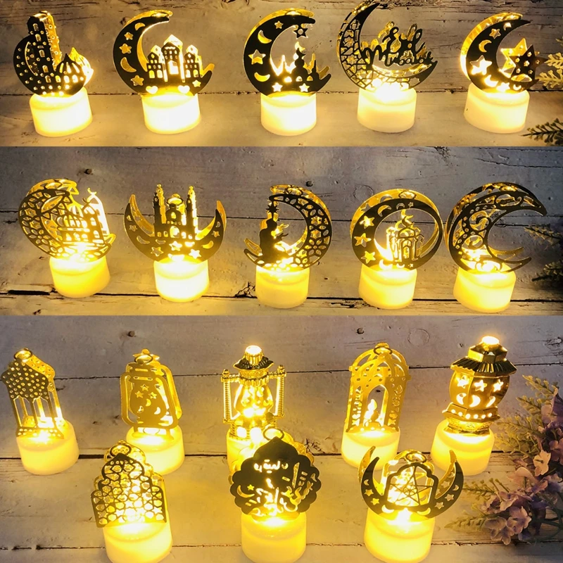 

EID Mubarak Candle Lights Ramadan Mini Star Moon Ornament with Glowing Light Islamic Muslim Party Eid Ramadan Kareem Decorations