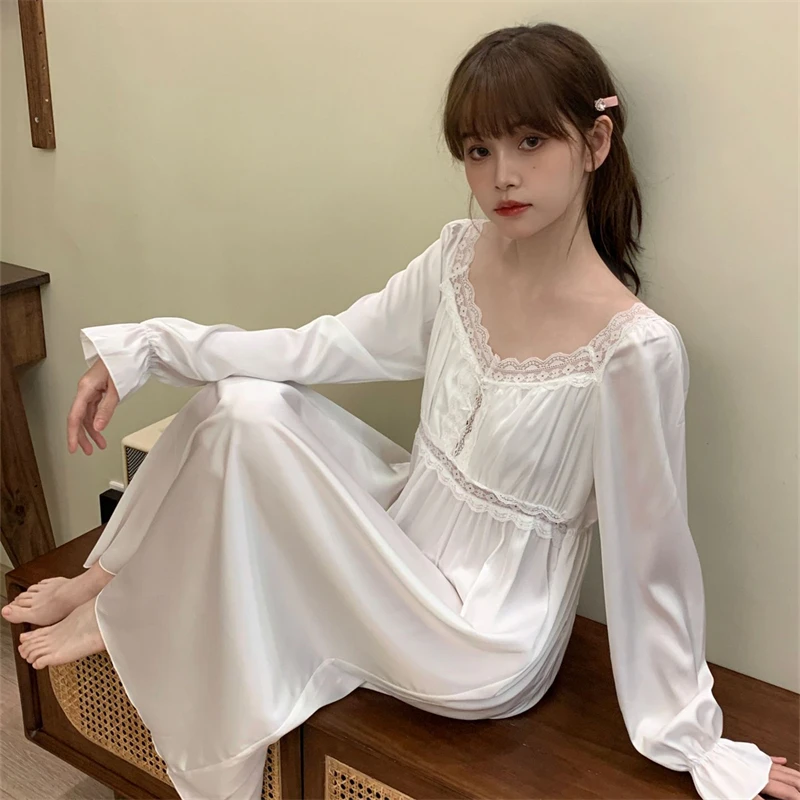 Весенняя тонкая Пижама дворцового стиля миди Однотонная ночная рубашка с