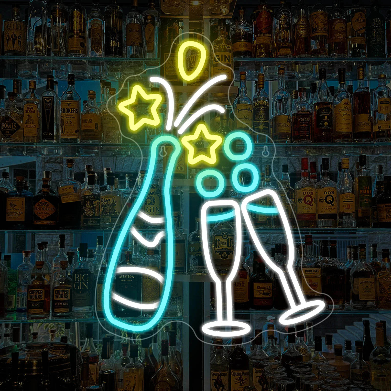 Шампанское Неоновая вывеска Форма бокала для вина Пиво Cheers Настенный декор