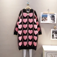 contrast color pattern knitted dress winter new korean style sense of design fashion loose temperament plus size below the knee