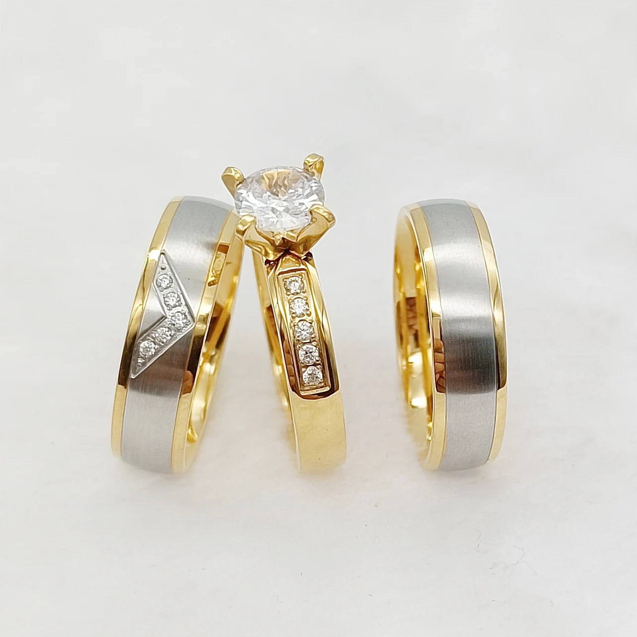 

Love Alliance His and Hers Matching 3pcs Valentine Wedding Engagement Rings Sets 18k Gold Plated Jewery Lovers