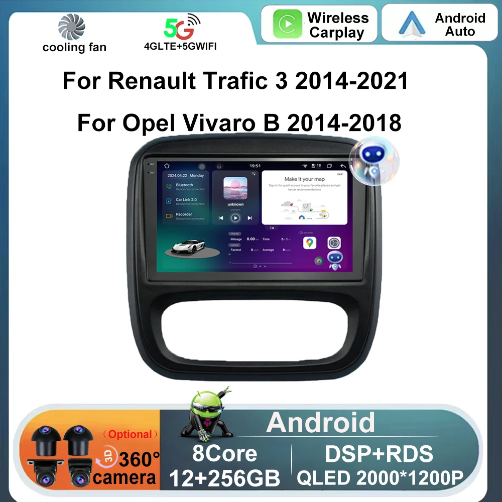 Автомобильный мультимедийный проигрыватель Raido Android 14 для Renault Trafic 3 2014-2021 Opel Vivaro B