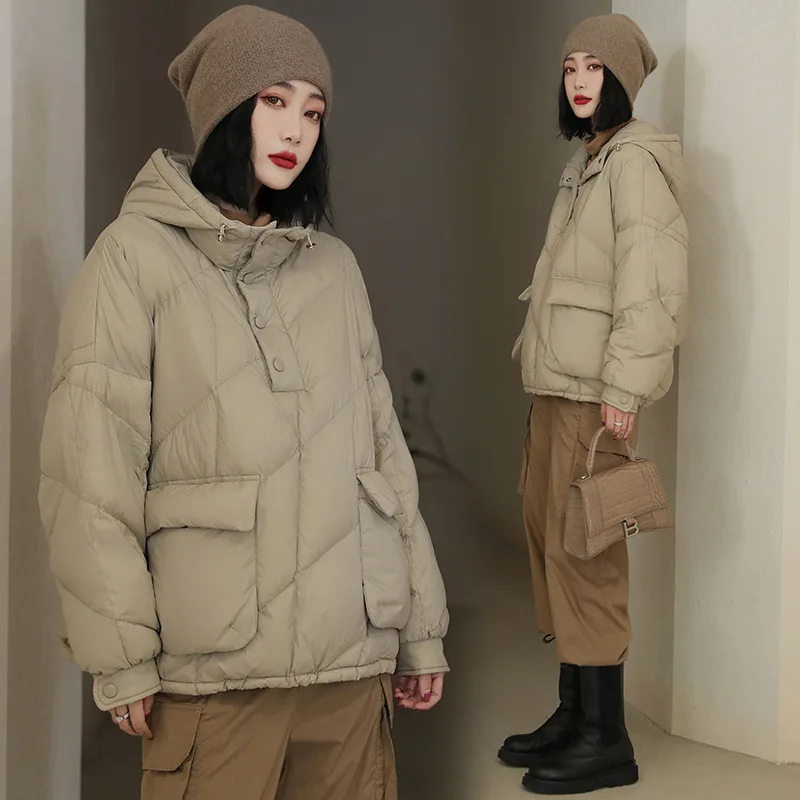 

2022 Winter New Women Down Jacket Fashion Design Pullover White Duck Down Thin Section Short Solid Color Coats Female Clothing