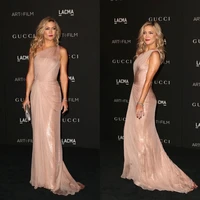 kate hudson pink celebrity dress one shoulder sheath pleat chiffon sequins floor red carpet ceremony evening prom gowns mermaid