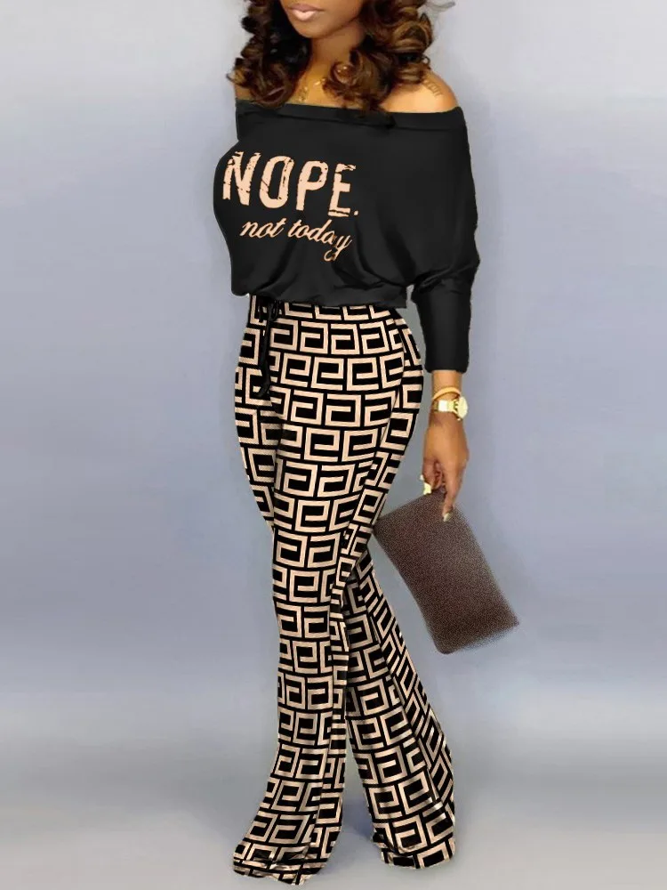 

Sets Outifits 2023 Autumn Geometric Letter Print Off Shoulder Jumpsuit of One Fashion Casual Pieces for Women Elegant Female