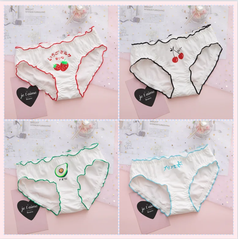 

Женское нижнее белье, японское хлопковое нижнее белье с рисунком, женское уютное милое студенческое нижнее белье для девушек, трусики с риф...