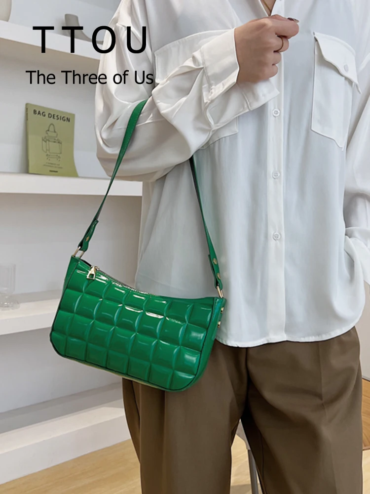 

Модная клетчатая женская сумка через плечо из лакированной искусственной кожи, Женская Повседневная сумка, натуральный однотонный маленьк...