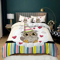 child bedding set cartoon owl single kids duvet cover bed cover set pillowcase twin boy girl birthday present christmas gift