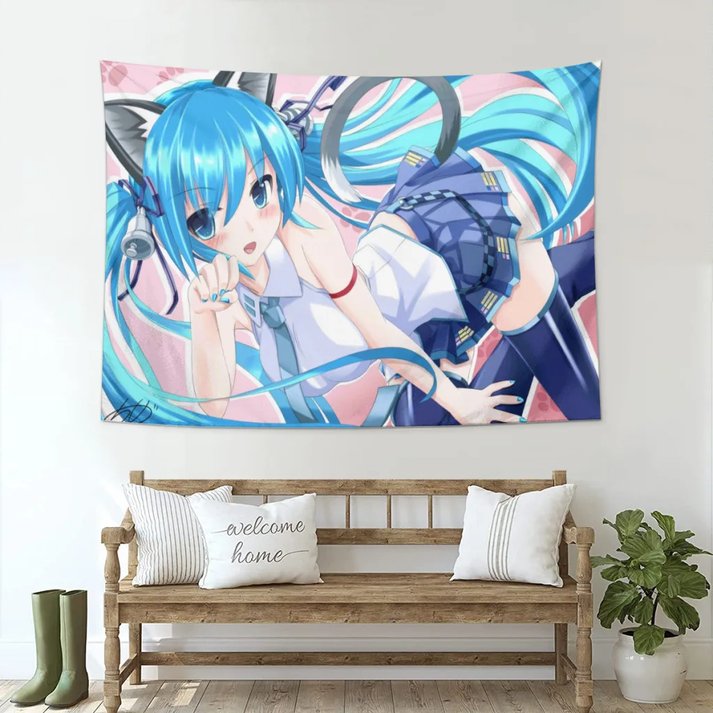 Kawaii аниме Hatsune M-Miku милый гобелен на заказ для дома и украшения стены