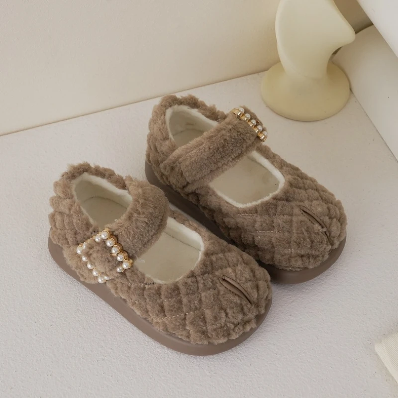 

Children's Wool Leather Shoes [Little Fragrant Wind] Autumn Winter Girls' Elegant Princess Shoes with Plush Insulation Cotton