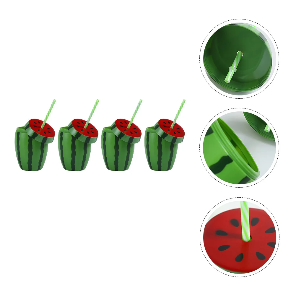 

4 Pcs Drinking Tumblers Cups Lids Kids Watermelon Mug Cups Straws Adults Watermelon Water Glass Party Supplies Summer Drink Cups
