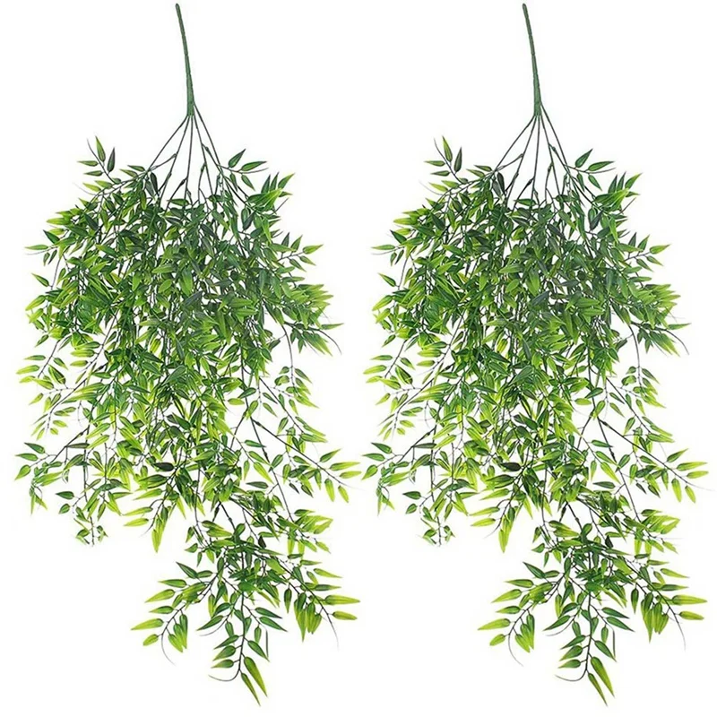 

6 Pack Hanging Artificial Plants Bamboo Faux Hanging Bamboo Leaves Weeping Drooping Plant For Indoor Outdoor Wall Home