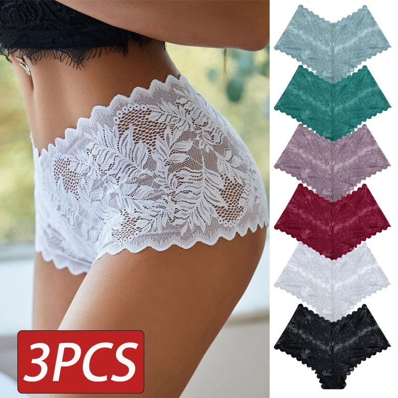 

New Underwear Women Sexy Lace Panties Women Seamless Hollow Out Transparent Female Underpants Breathable Soft Briefs 3PCS/Set