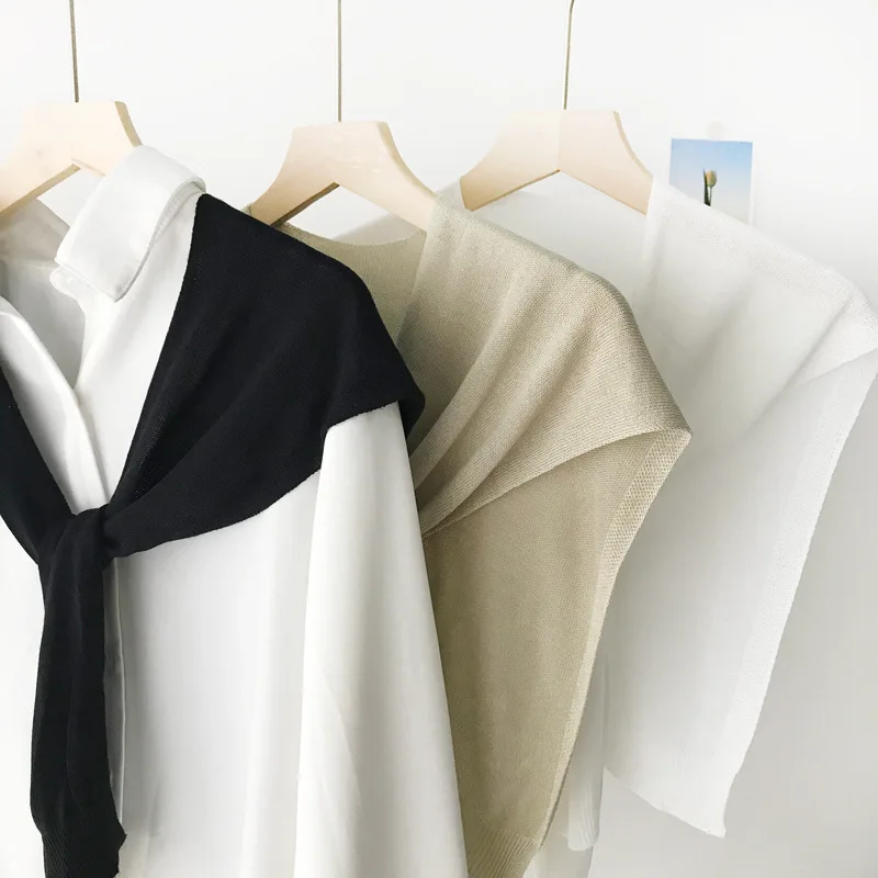 

Solid knitted shawl women's shoulder pad cloak neck collar and waistcoat. Scarves WOMEN Decorate
