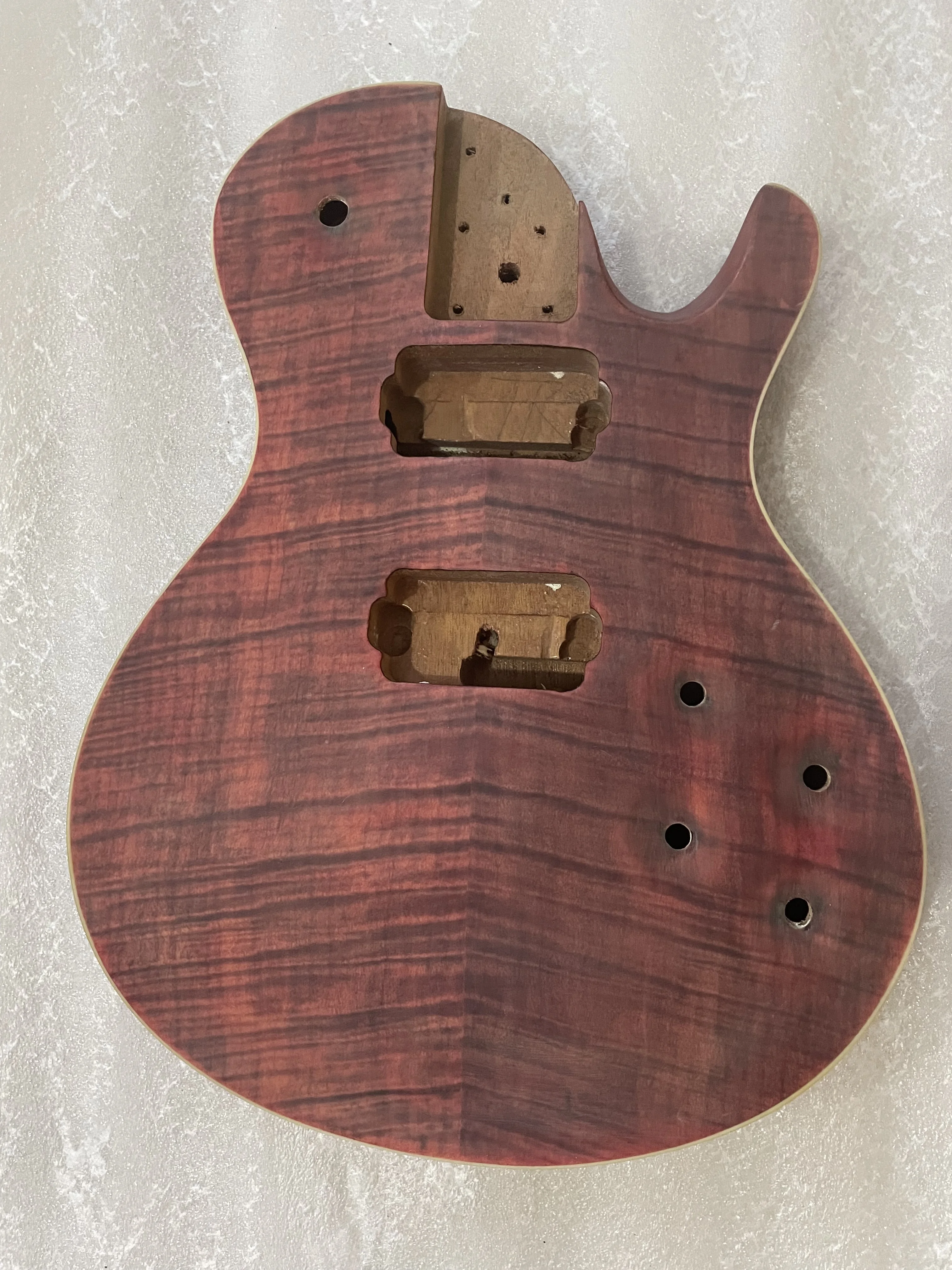 

Stock defective red LP electric guitar body unfinished mahogany wood flame maple factory items made in china DIY guitar parts