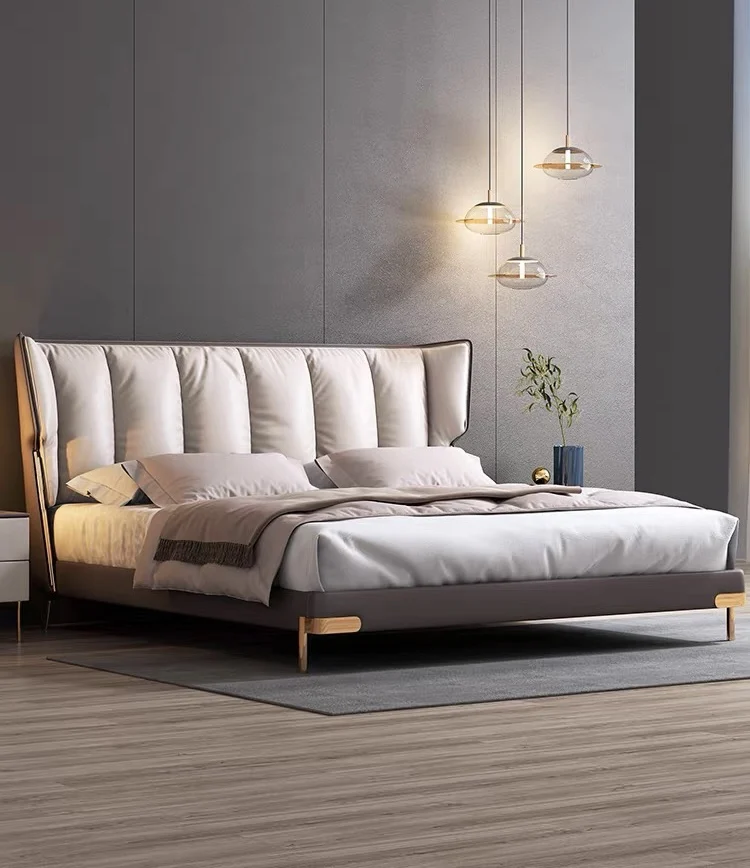 

Modern Bedroom Furniture Set Yellow White Leather King Size Beds