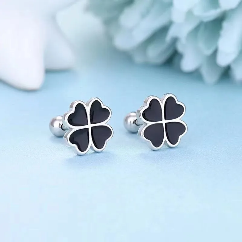 

100% S925 Sterling Silver Earrings Fashion Jewelry Hot Sale Black Clover Women's Stud Earrings Accessories Engagement Gifts