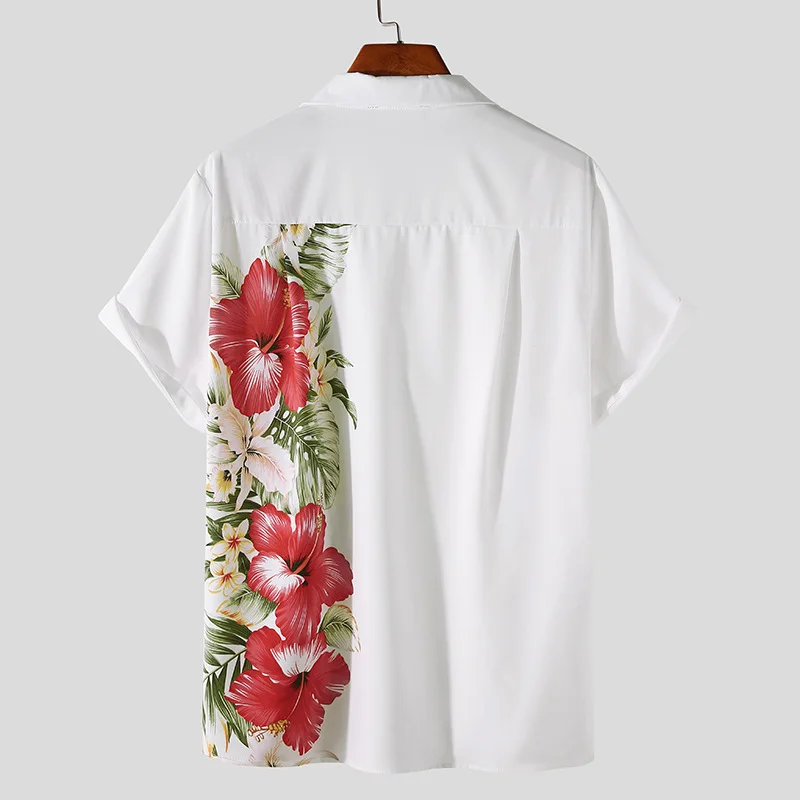 2022 Summer New Beach Men's Cardigan Printing Casual Plus Size Men's Short Sleeve Shirts Lapel Fashion Loose Men's Tops