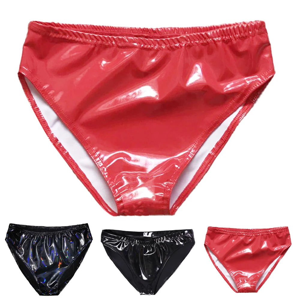 

Sexy Women Faux Leather Slink Shiny Wet Look Solid Color Seamless Low Waist Panties Bikini Thong Brief Clubwear