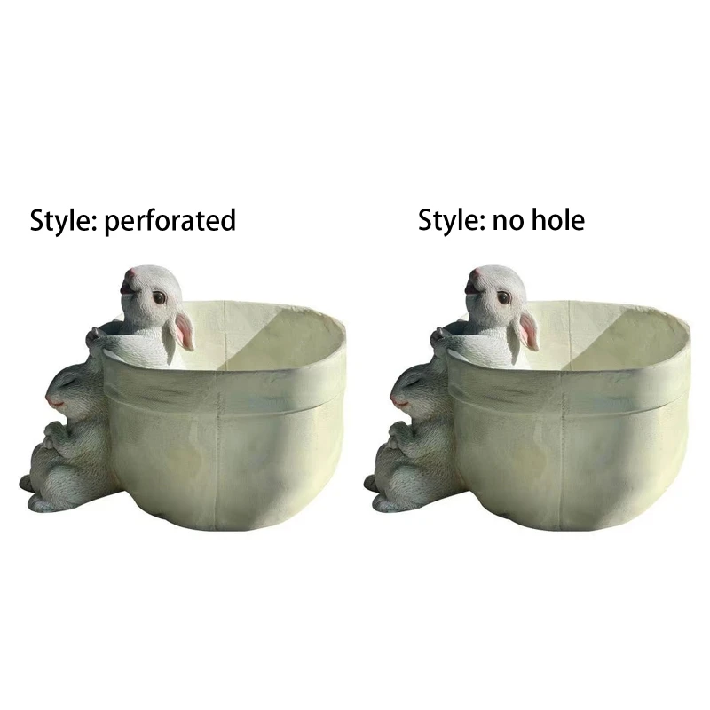 

Rabbit Flower Pot Resin Pocket Bunny Succulent Planter with Drain Hole