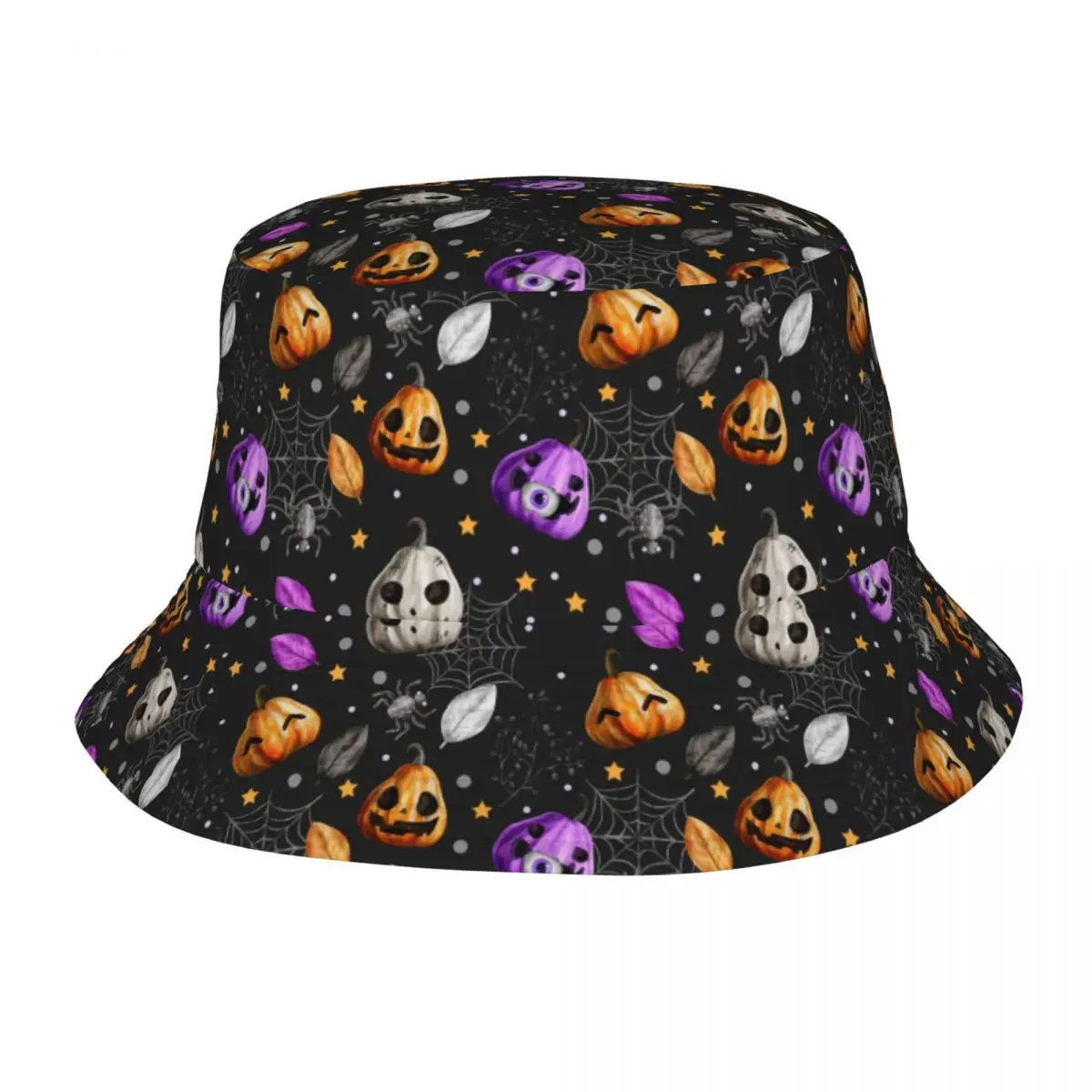 

Fashion Halloween Pumpkin Bats Pattern Bucket Hats for Men Women Printed Summer Travel Beach Fisherman Cap