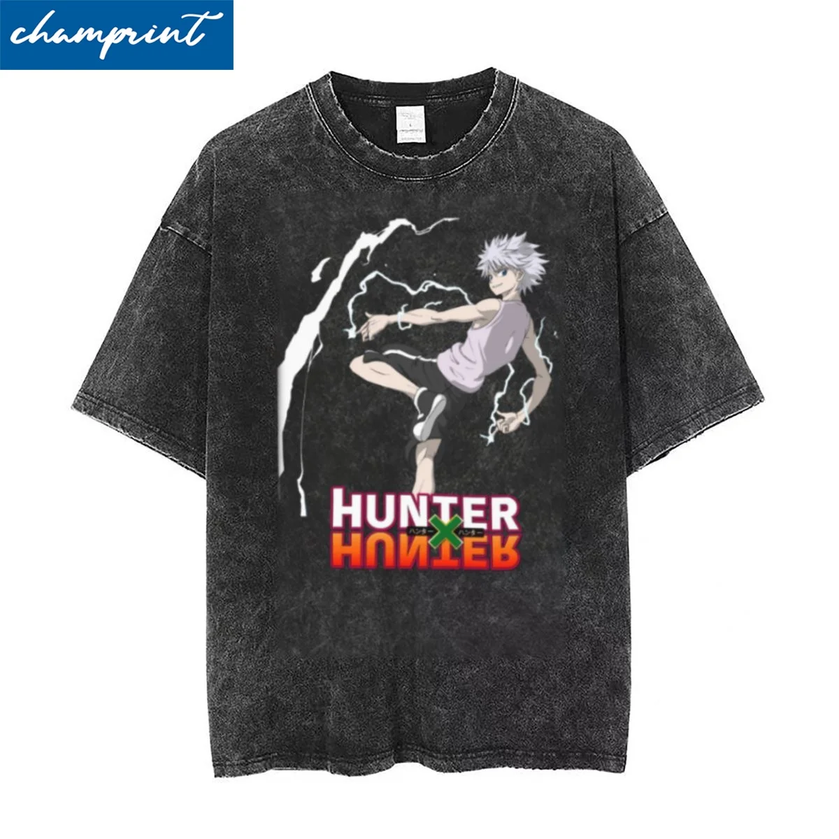 

Washed T Shirts Hunter X Hunter Kilua Hip Hop T-Shirt Oversize Streetwear 100% Cotton Graphic Printed Streetwear Tees Men Women
