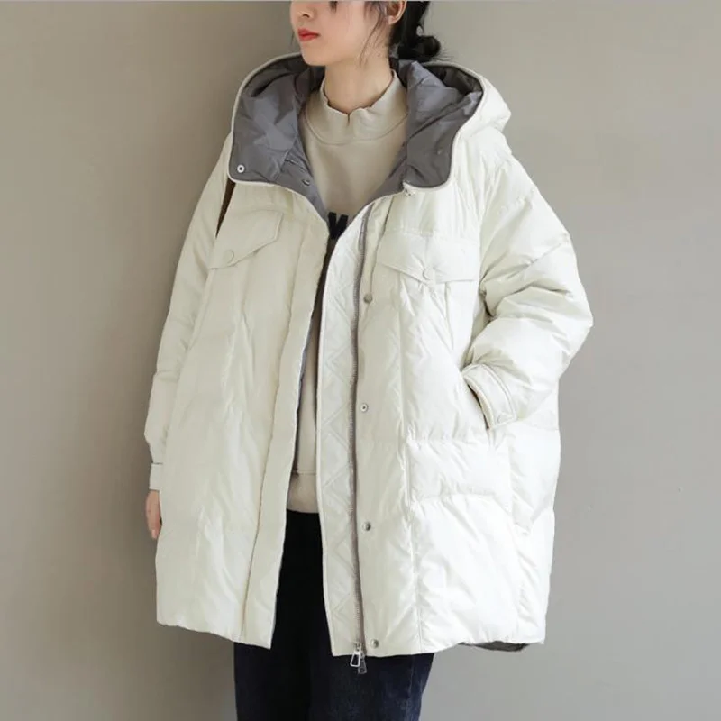 Winter Oversize Duck Down Coat Women Warm Thick Jackets Black Autumn Fashion Pocket Casual Parkas ED1698