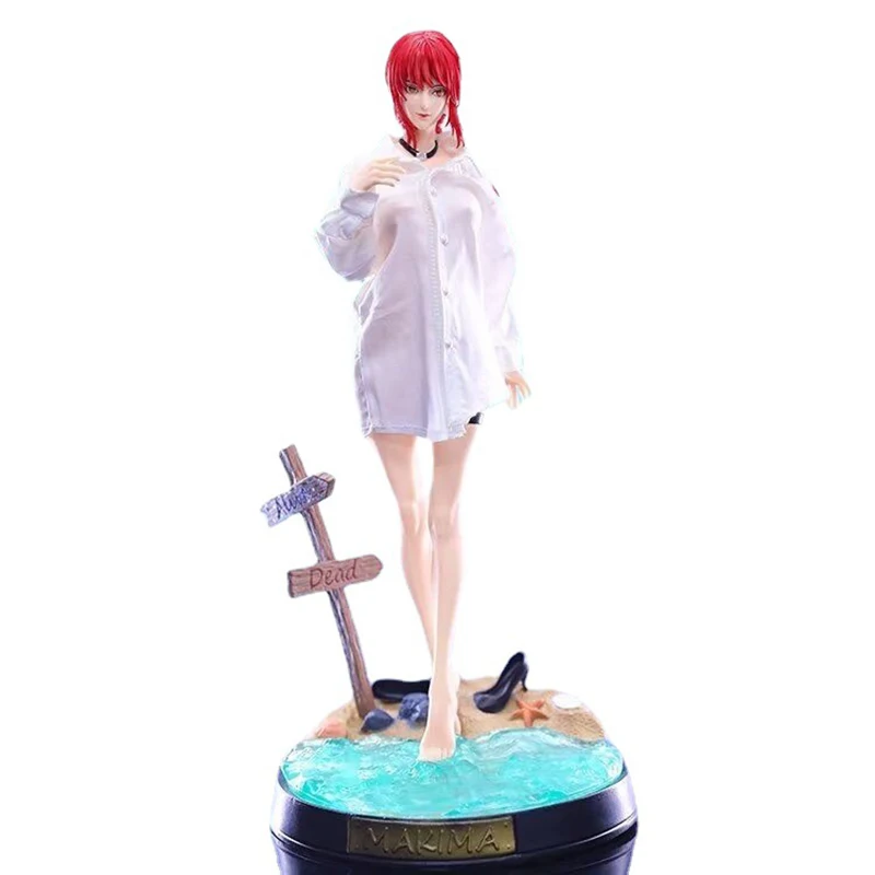 

31cm Chainsaw Man Makima Girl PVC Action Figure Beach White Shirt Standing Figurine Collectible Model Doll Toys