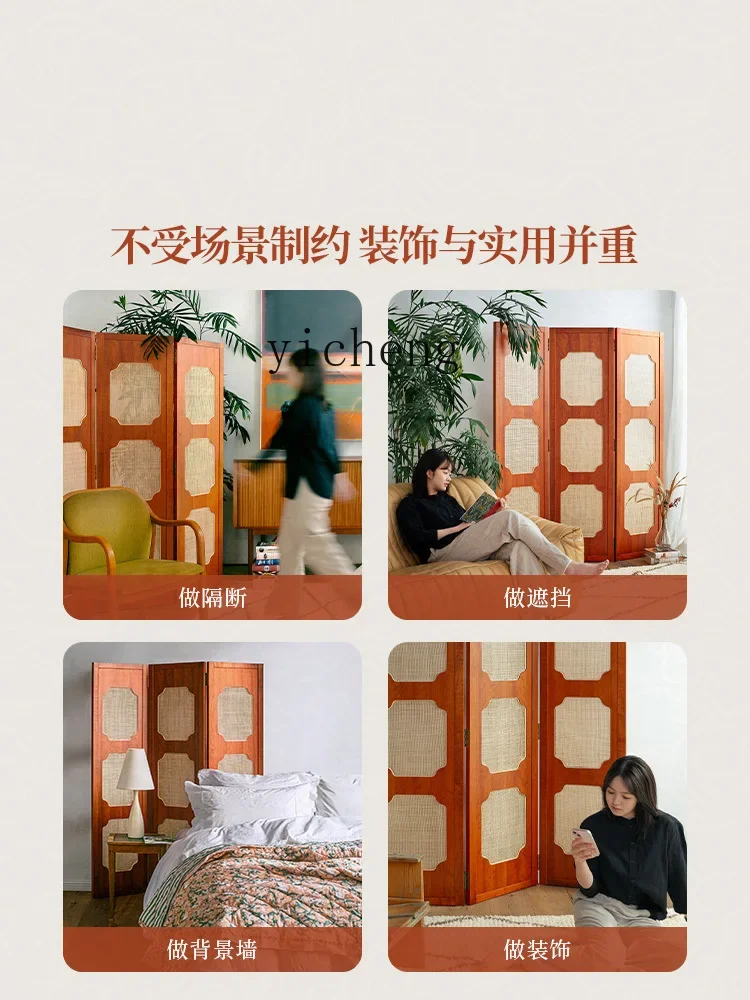 Zz вишневое дерево Ruyi складной экран из ротанга мобильная перегородка для