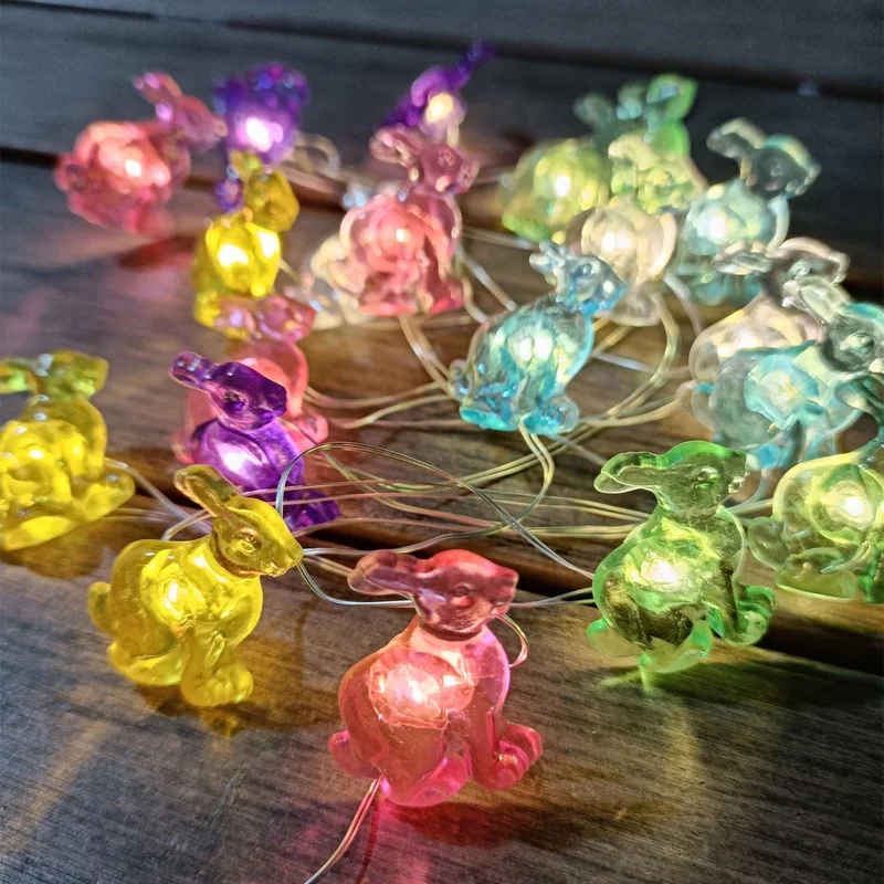 

2M 20LED Easter Bunny Chick String Garlands Easter Decoration For Home Rabbit Eggs Party Supplies Happy Easter Party Kids Gifts