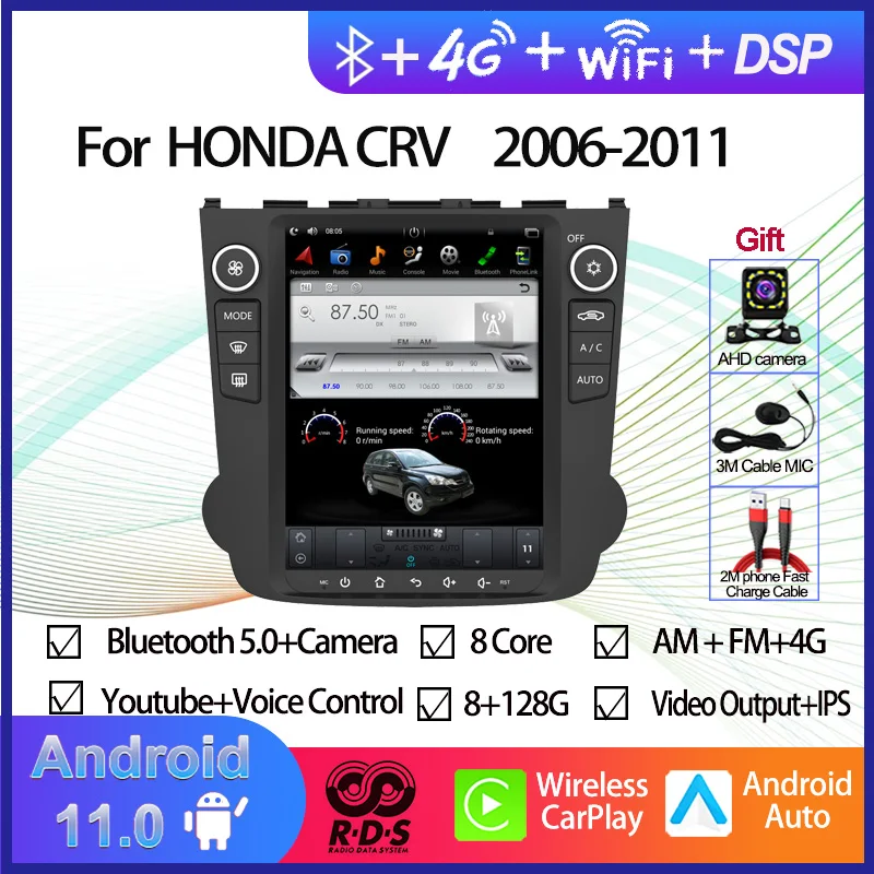 

Автомобильный GPS-навигатор на Android 11, вертикальный экран в стиле Тесла для Ford HONDA CRV 2006-2011, радио, стерео, мультимедийный плеер BT, Wi-Fi
