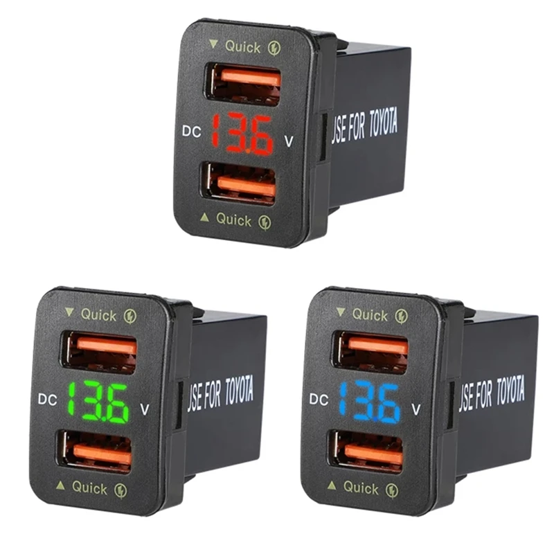 

36W Fast Car Charger QC3.0 Dual USB Fast Charger with Voltage Waterproof Mobile Phone Charger for Toyota