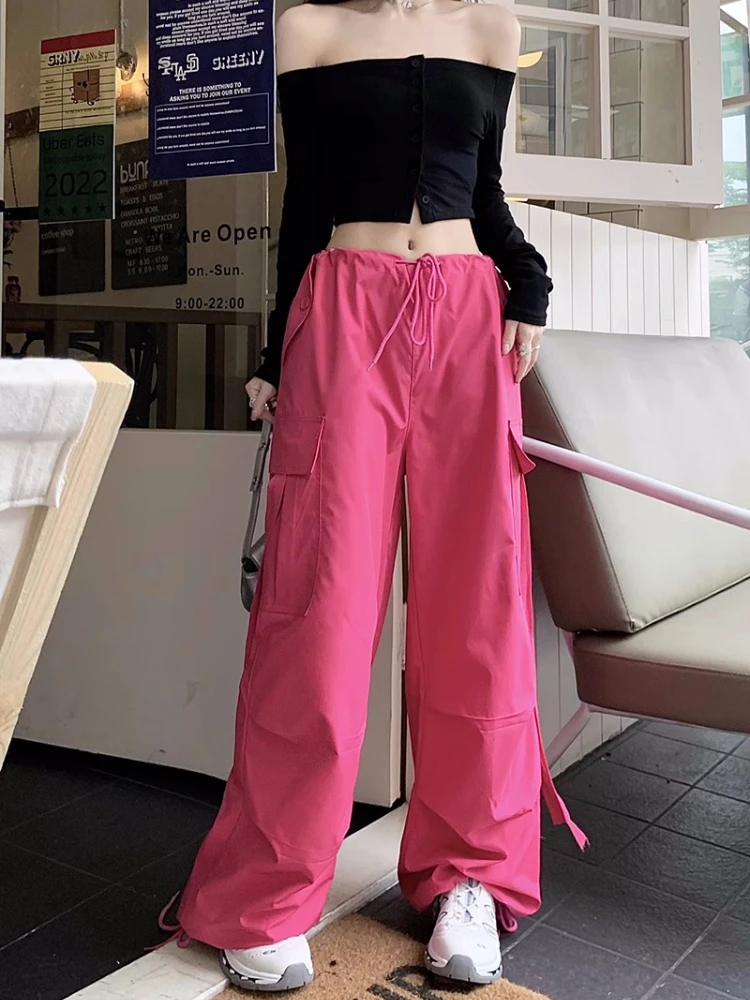 

Женские брюки-карго QWEEK Y2K в Корейском стиле, широкие парашютные брюки в стиле Харадзюку, большие размеры, уличная одежда в стиле K-POP, мешковатые спортивные штаны в стиле хип-хоп