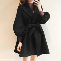autumn and winter wool coat fashion with waist wide loose jacket solid color puff sleeve jacket korean chic cardigan s 5xl