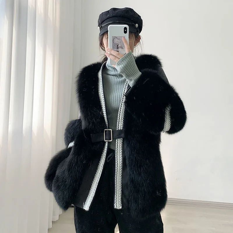 Winter Clothes Women Fashion 2022 Faux Fox Fur Coat Warm Europe and America Long Sleeve Open Stitch Luxury Fluffy Y2k Jacket