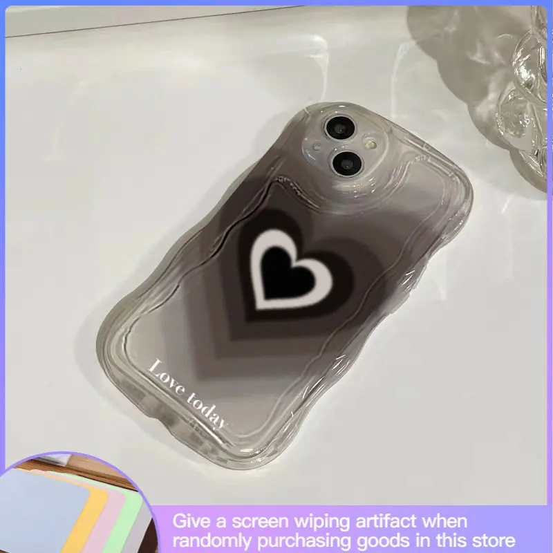 

Love Heart Wavy Soft Glue Phone Case Suitable for IPhone14 13promax 11 12pro Xs Xr X Soft Phone Case Transparent and Beautiful