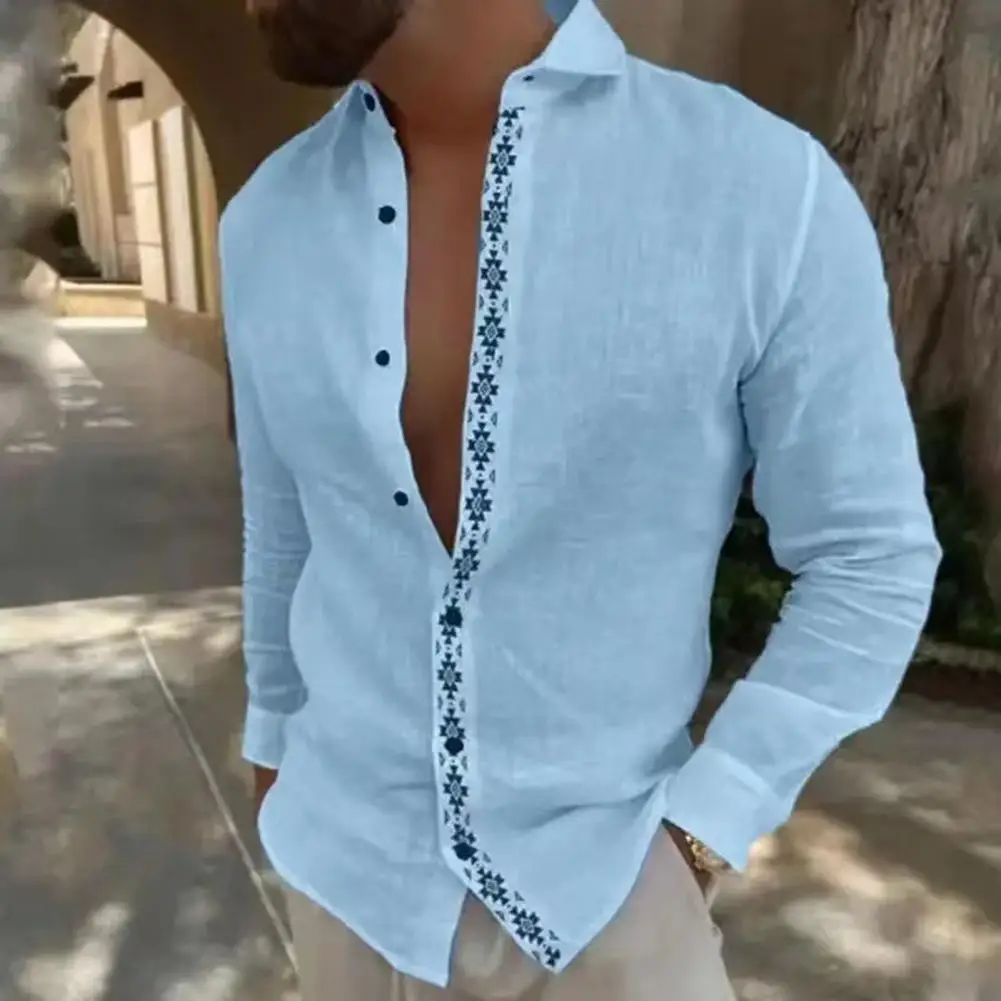 

Men Retro Shirt Vintage Men's Cardigan Slim Fit Lapel Shirt for Spring Fall Soft Thin Casual Men Vintage Shirt