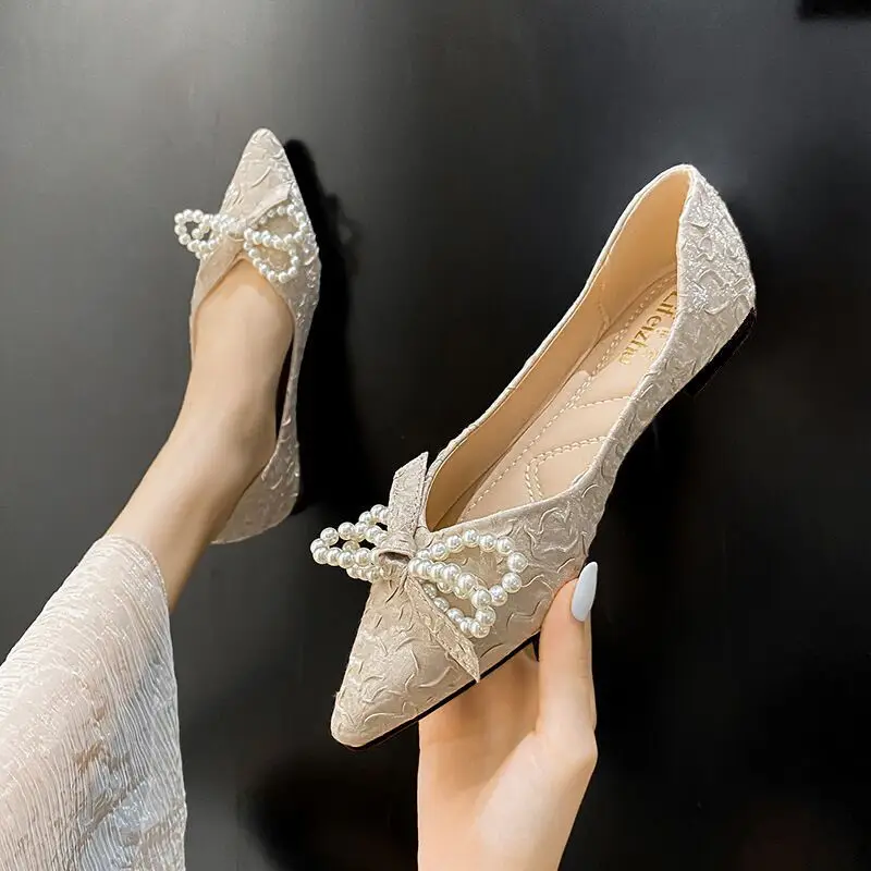 

Beads bow-knot ballet flats woman satin sneakers women shoes soft bottom moccasins 2022