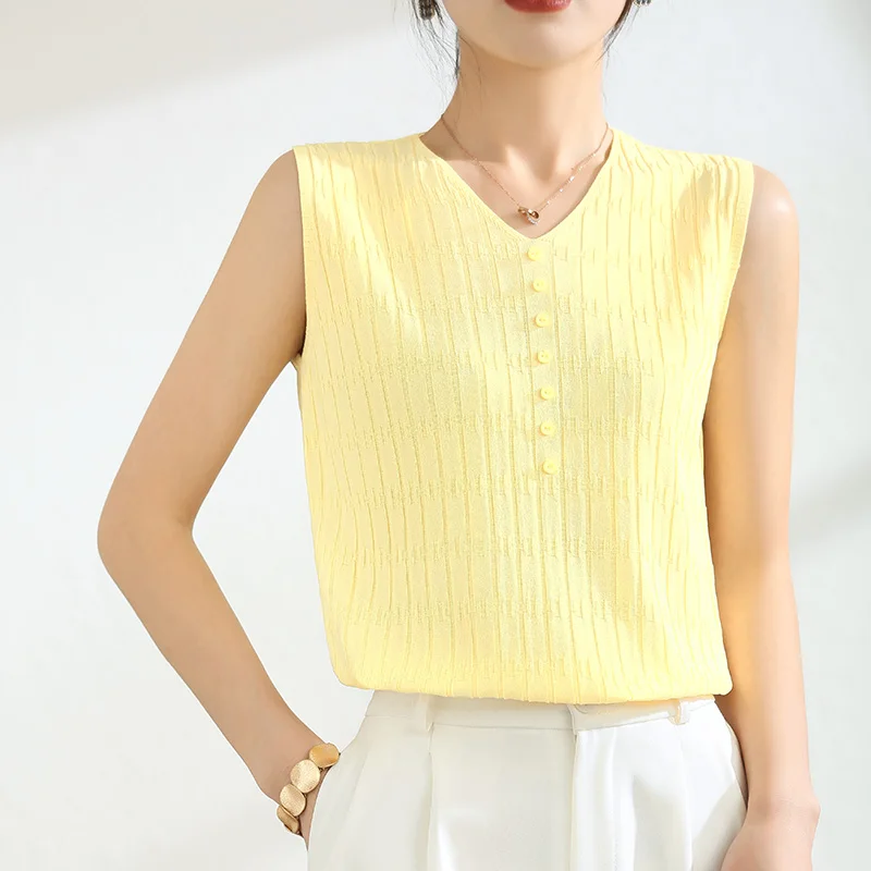 

Женский вязаный жилет с V-образным вырезом, Свободный Топ из вискозы, без рукавов, с широкой лямкой, летний сезон 22