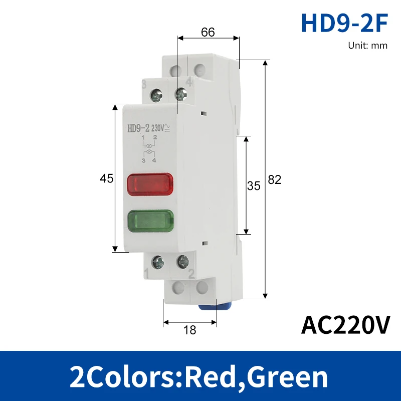 

HD9 DIN Rail Mount LED Signal Lamp Series 9mm 18mm 220V Indicating Pilot Lights Red Blue Yellow Green Power Signal Light