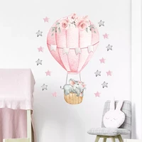 watercolor pink hot air balloon wall stickers for baby nursery room decoration wall decals baby elephant home decoration pvc