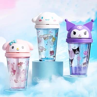 kawaii sanrioed melody water cup anime kuromi cinnamoroll cartoon flip top straw cup 320 ml transparent three dimensional bottle