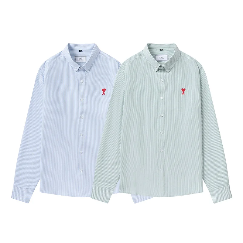 

2022 Ami Spring New Product Love Embroidered Stripe Shirt Business Shirt Casual Shirt Oversized Men's And Women's Shirts