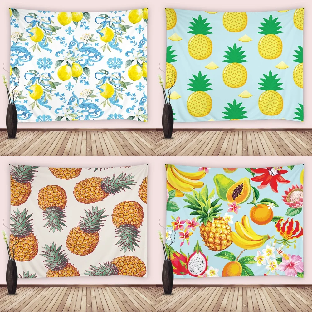 

Lemon Pineapple Banana Wall Hanging Tapestries Tropical Fruit Leaves Flowers Tapestry Bedroom Living Room Table Cloth Bedspread