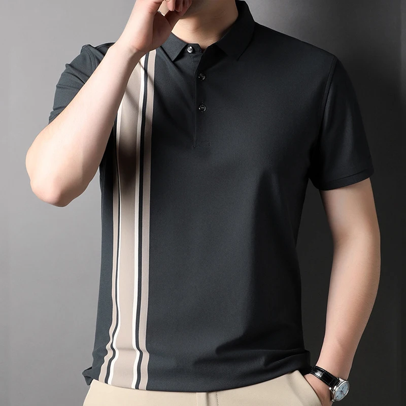 

Fashion Design Summer Men's Clothes Brand Men's Polo Shirts Gray Green Slim Fit Tops Tees Casual & Business Polo Shirt Men