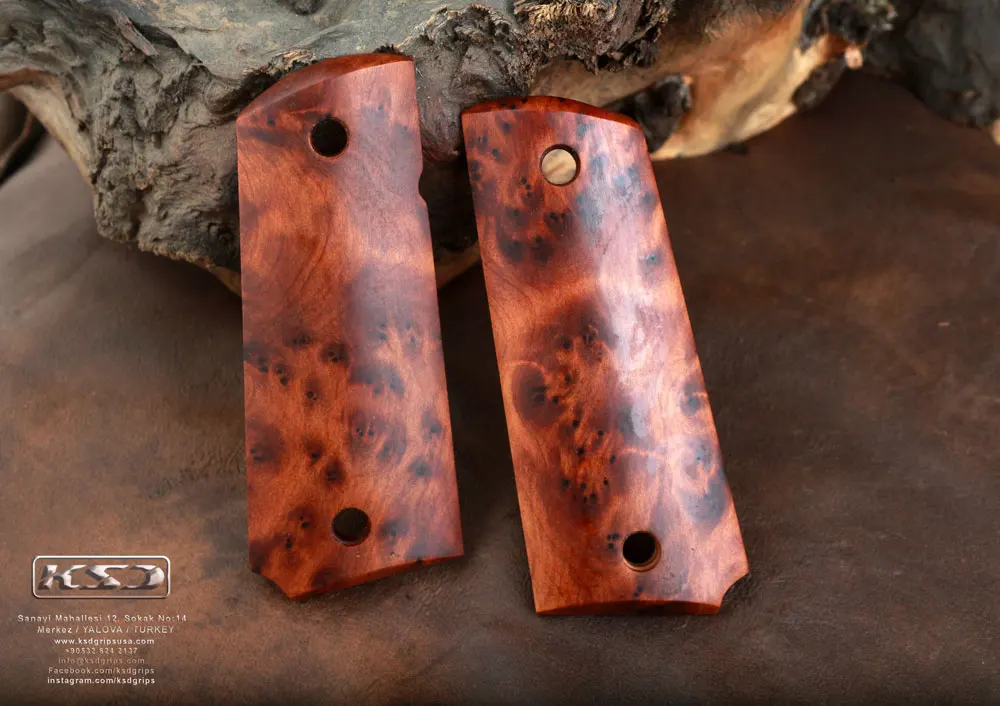 

Ksd Colt 1911 Compact Officer Model Compatible Exotic Thuya Burl Grip for Replacement